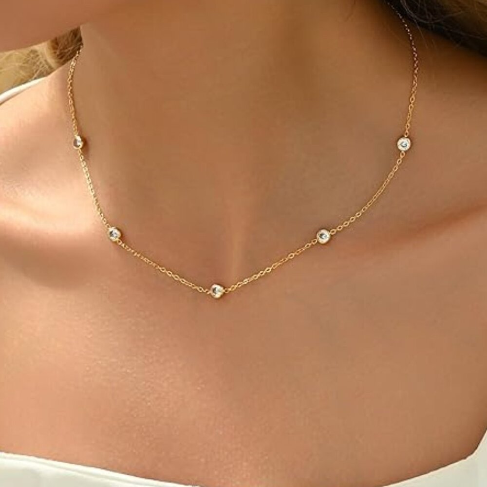 Neiman Marcus 18K Gold Plated Circular CZ Necklace